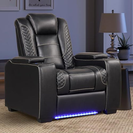 EBELLO Power Home Theater Seating, Electric Gaming Recliner Chair with Adjustable Headrest, Faux Leather Movie Reclining Chairs with Cup Holders LED Lights,USB Port,Hidden Arm Storage, Black EBELLO