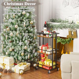 OKZEST 3 Tier Bar Cart for Home, Rolling Mini Liquor Bar for Wine Beverage Dinner Party, Utility Kitchen Storage Island Serving Cart on Wheels, Coffee Bar Cabinet for Kitchen Dining Living Room, Brown OKZEST