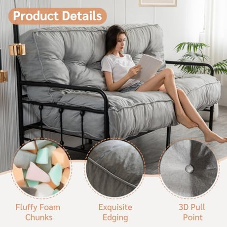 YOSHOOT 8 Inches Futon Mattress, Queen Size Floor Mattress for Adults, Thick Futons Sofa Couch Bed, Shredded Foam Filling, Medium Firm(Frame Not Included), 59"x80", Grey YOSHOOT