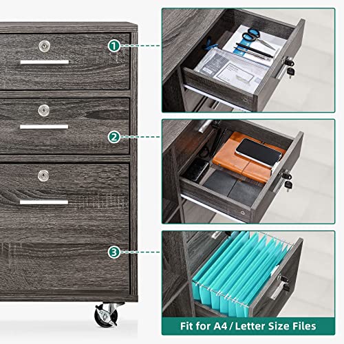 YITAHOME Wood File Cabinet, 3 Drawer Mobile Lateral Filing Cabinet, Storage Cabinet Printer Stand with 2 Open Shelves for Home Office - WoodArtSupply