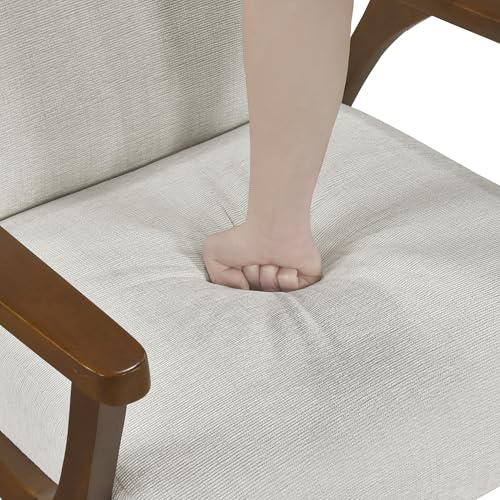 Lexicon Mid-Century Modern Accent Chair, Woven Chenille Fabric Lounge Chair, Chestnut Solid Wood Frame, Wide Arm Rest and Cushioned Comfort for Living Room/Office/Bedroom/Reading Nook, Beige Lexicon