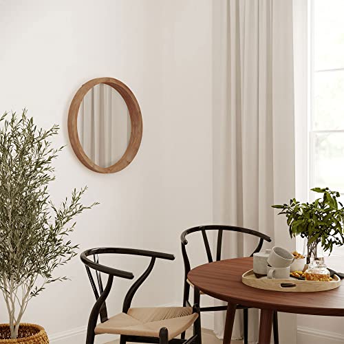 Barnyard Designs 24" Round Wood Mirror - Natural Wooden Frame, Large Circle Mirror for Wall, Home Decor or Bathroom Vanity, Brown - WoodArtSupply