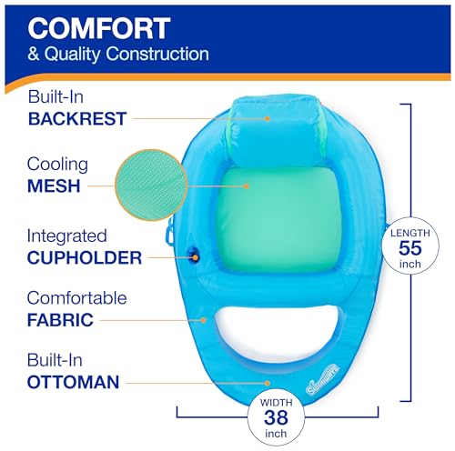 SwimWays Spring Float Premium Recliner Pool Lounger, Inflatable Pool Floats Adult with Fast Inflation for Ages 15 & Up, Sky Blue