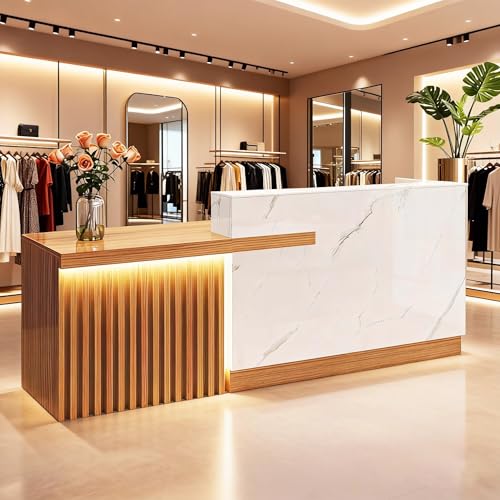 ZGXYTSX Modern Reception Desk with Counter, L-Shaped Front Desk & Receptionist Desk for Beauty Salon, Barber Shop, Training Center, Multi-Purpose Checkout Counter with Storage (C,Left 63in) ZGXYTSX