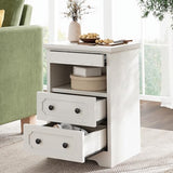 LIKIMIO Night Stand, Modern Bedside Table with 2 Drawers, Open Shelf, End Table with Pull-Out Tray, Wood SideTable, White LIKIMIO