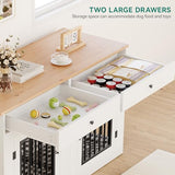 YITAHOME 60" Wooden Dog Crate Furniture with Removable Divider & Storage Drawers, Double Door Kennel with Locks for Medium and Large Dogs, Multi-Functional Dog Crate End Table for Indoor use, White YITAHOME