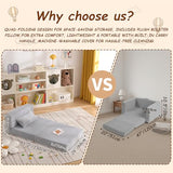 Givjoy Folding Sofa Bed Mattress for Kids with Pillow, Toddler Washable Folding Floor Mat for Daycare, Child Fold Up Sofa Futon Chair Bed with Storage Bag for Playroom, Camping, Girls and Boys, Grey Givjoy