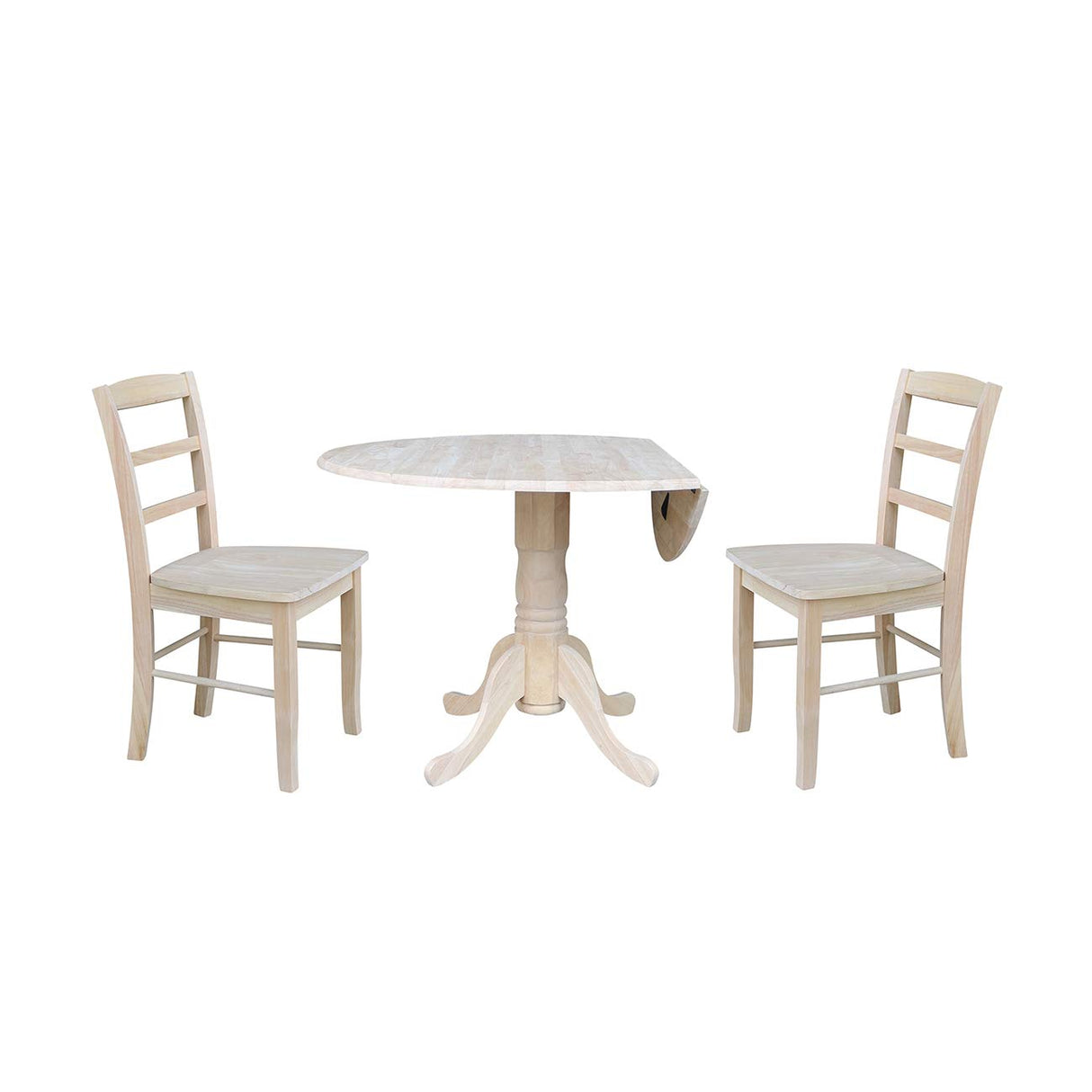 International Concepts 42" Dual Drop Leaf 2 Madrid Chairs Dining Table, Unfinished IC International Concepts