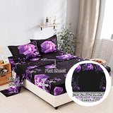 Xruibed Floral Comforter Set Full 7 Piece Bed in a Bag Purple Rose Flower Comforter with Sheet Set Soft Micorfiber Bedding Set (1 Comforter,2 Pillow Shams,1 Flat Sheet,1 Fitted Sheet,2 Pillowcases) Xruibed