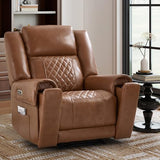 ANJ Premium Genuine Leather Power Recliners for Adults, Dual Motor Electric Recliner Chairs with Power Headrest & Dual Cup Holders, Overstuffed Heavy Duty Reclining Sofa for Living Room Bedroom, Brown