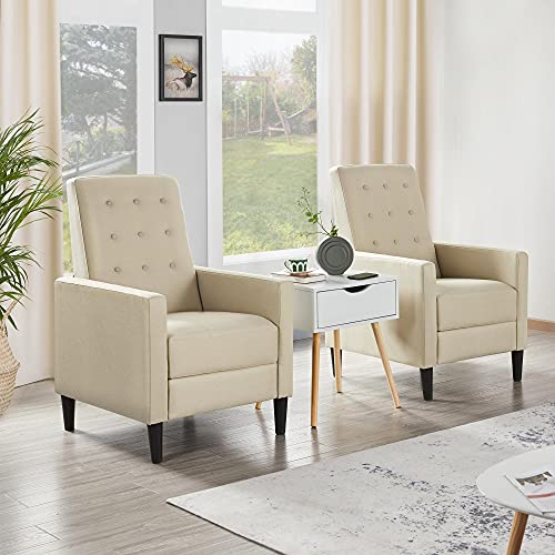 Yaheetech Fabric Recliner Chair Mid-Century Modern Recliner Adjustable Single Recliner Sofa with Thicker Seat Cushion Tufted Upholstered Sofa with Pocket Spring for Living Room Bedroom Beige Set of 2