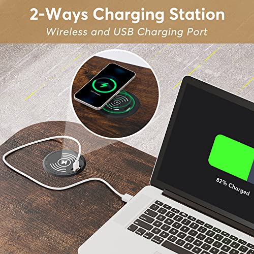 Tribesigns Portable Desk with Power Outlets, Height Adjustable Side Table Sofa Couch Bedside Laptop Computer Cart with USB Charging Ports, Mobile Small Standing Desk with Keyboard Tray Tribesigns