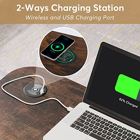 Tribesigns Portable Desk with Power Outlets, Height Adjustable Side Table Sofa Couch Bedside Laptop Computer Cart with USB Charging Ports, Mobile Small Standing Desk with Keyboard Tray Tribesigns
