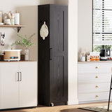 IRONCK Narrow Kitchen Pantry Storage Cabinet, 72" Slim Single Door with 6 Adjustable Shelves, Door Rack and Wheels, Space Saving Freestanding Storage Floor Cabinet for Small Place, Black IRONCK