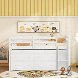 Ball & Cast Twin Size Loft Bed with Retractable Writing Desk & 4 Drawers,Wooden Bedframe W/Lateral Portable Desk & Shelves,Space Saving,Easy Assembly,Study Room Bedroom Set for Boy Girl Keens,White Ball & Cast