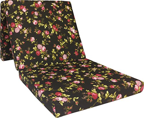 D&D Futon Furniture Trifold Foam Beds, Floor Tri-Fold Bed, Foldable Shikibuton Mattress Cushion Topper Mat for Space Saving Sleepover 3x27x75 in, Red Rose Black D&D Futon Furniture