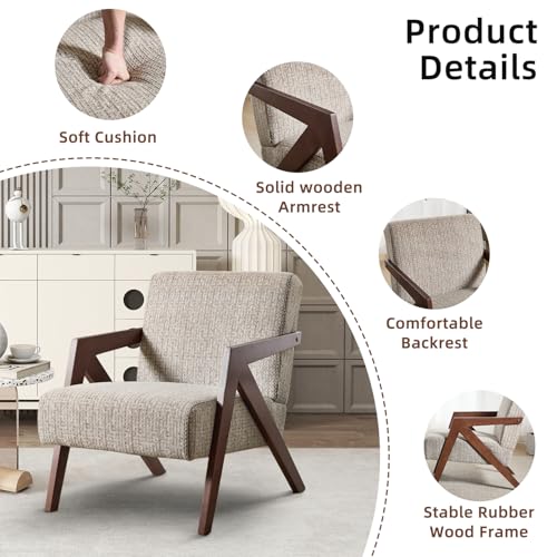 INZOY Accent Chairs Set of 2, Mid Century Modern Accent Chair with Wood Frame, Upholstered Reading Armchair with Soft Linen Fabric, Accent Chair for Living Room Bedroom Apartment, Easy Assembly, Brown INZOY