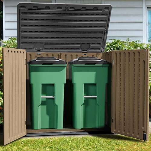 YITAHOME Extra Large Outdoor Horizontal Storage Shed, 4.5x4ft Resin Tool Sheds w/o Shelf, Easy to Assemble Waterproof Storage for Trash Cans, Garden Tools, Lawn Mower, Lockable, Brown - WoodArtSupply