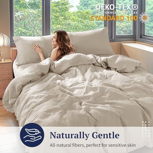 Shilucheng 100% Linen California King Duvet Cover Set, Luxury Pure Natural French Flax Linen Duvet Cover with Zipper Closure & Corner Ties, Cooling Breathable Comforter Cover 3 Piece (Linen) Shilucheng