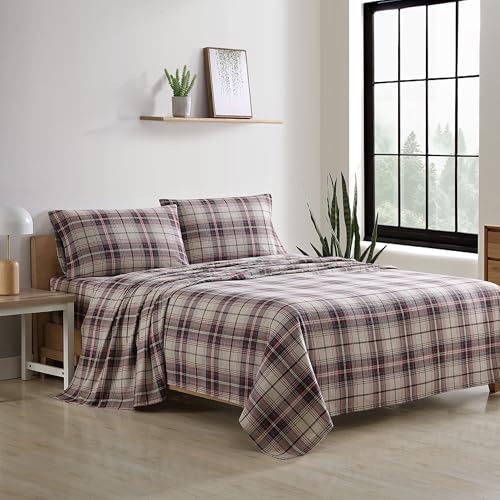 Eddie Bauer - Flannel Sheets Queen Size, Anti-Pilling & Wrinkle Resistant Cotton, Touchably Soft for All-Season Comfort - Bed Sheets with Matching Pillowcases & Fitted Sheet (Montlake Plaid Red) Eddie Bauer