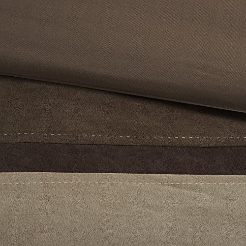 Madison Park Palisades Comforter Set Modern Faux Suede Pieced Stripe Design, All Season Down Alternative Cozy Bedding with Matching Shams, Decorative Pillows, King(104"x92"), Brown 7 Piece Madison Park