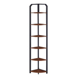 MNEETRUNG 71" Corner Shelf,6 Tier Industrial Corner Bookshelf, Freestanding Shelf Stand for Small Space,Home Office,Living Room,Bedroom,Brown MNEETRUNG