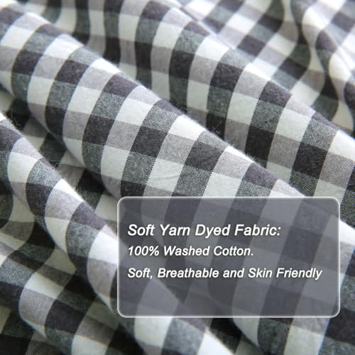 Silnuo Black/White Checkered Ruffle 3-Piece Duvet Cover Set King Size,Washed Cotton Shabby Gingham Plaid Bedding Set Farmhouse Comforter Set(King,Black/White) Silnuo