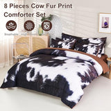 SUCSES 8 Pieces California King Comforter Set with Sheets, Cal King Size Cow Fur Print Bedding Set for Kids Teens Boys Girls, Western Style Highland Cowhide Farmhouse Bed in A Bag SUCSES