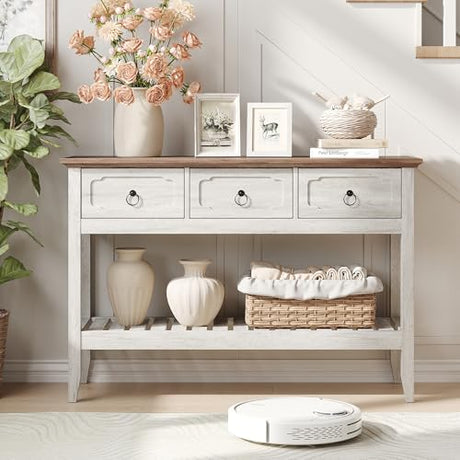 Maupvit Rustic Entryway Table with Large Storage Space, Farmhouse Feel Console Table for Entryway, Sturdy & Reliable Structure Sofa Table, Easy to Assemble Entry Table Maupvit