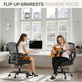 Mimoglad Ergonomic Office Chair - BIFMA Certified, Flip-up Armrests & 135° Recline, Adjustable Lumbar Support - Space-Saving Task Chair for Business/Team Office & Home (Black, 350lbs) Mimoglad