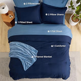 Bedsure Full Comforter Set Navy Blue, 8 Pieces Prewashed Full Size Bed in a Bag with Soft Fleece Bed Blanket, Down Alternative Bedding Set for All Seasons, Sheets, Pillowcases & Shams Bedsure