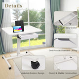 CLATINA Mobile Laptop Standing Desk, Height Adjustable Teacher Podium with Lockable Wheels, Adjustable Work Table with Drawer, Computer Cart Overbed Table for Home Office Classroom, White CLATINA
