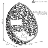 Sunnydaze Caroline Hanging Resin Wicker Egg Chair - 265-Pound Weight Capacity - Removable Beige Polyester Cushions