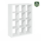 Furinno Cubicle Book Shelf, 12-Cube Bookshelf, Triple Thick Frame Cube Storage Organizer Bookcase, 15.3 x 57.4 x 43.3, for Living Room, Bedroom, Home Office, White Furinno
