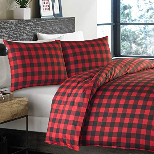 Eddie Bauer - Twin Duvet Cover Set, Cotton Reversible Bedding, Buffalo Plaid Bedding Set (Red/Black, Twin) Eddie Bauer