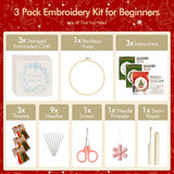 Christmas Embroidery Kits: 3 Pack Cross Stitch Kit for Beginners Adults, DIY Ornaments Craft Kit with All Tools & Instructions, Stamped Hand Embroidery Starter Kit for Holiday Crafts & Xmas Home Decor