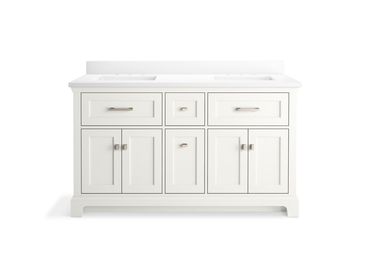 KOHLER Charlemont 60" Bathroom Vanity Cabinet with White Double Sinks and Quartz Top, Modern Bathroom Storage, White, K-29263-BD1-0 KOHLER