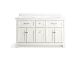 KOHLER Charlemont 60" Bathroom Vanity Cabinet with White Double Sinks and Quartz Top, Modern Bathroom Storage, White, K-29263-BD1-0 KOHLER