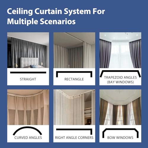 cbsroro Room Divider Ceiling Mounted Curtains Track Sets Extra Wide Blackout Curtain Flexible Tracks for Bedroom Privacy Partition Separator, 1 Panel Black Drape and White Rail, W8.3 x H8ft cbsroro
