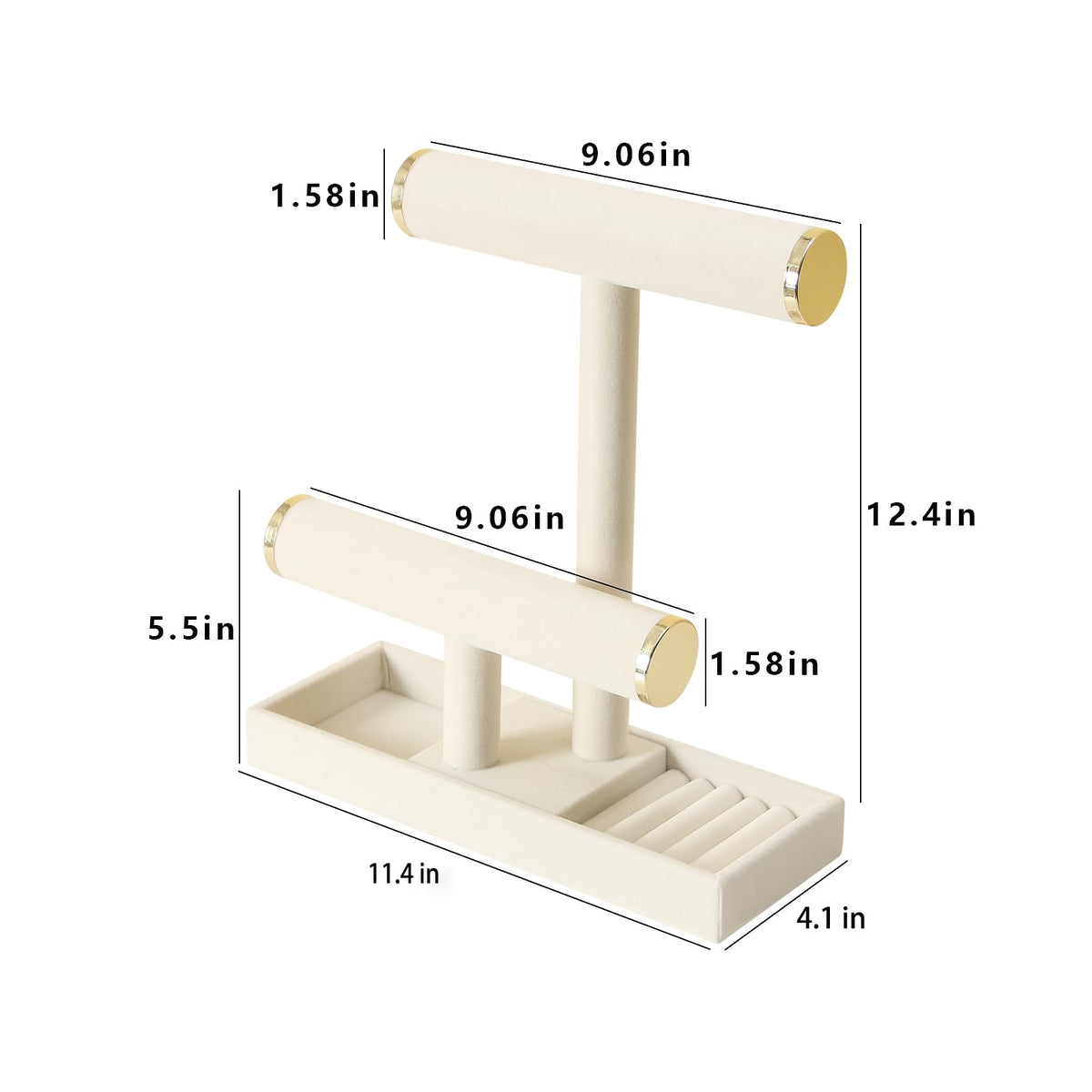 Pangkeep Jewelry Holder Stand,2 Tier Necklace Bracelet Organizer with Tray,Jewelry Displays for Selling Bangles Scrunchie Hair ties Watches and Chains (Beige) Pangkeep