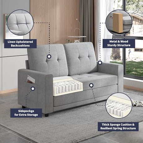 ZAFLY Modern 3-in-1 Convertible Sofa Bed, 84 Inch Tri-Fold Multi-Function Floor Sofa, Space-Saving Futon Couch Bed, Pull-Out Loveseat Sleeper, Ideal for Apartments, Dorms & Offices, Light Grey ZAFLY