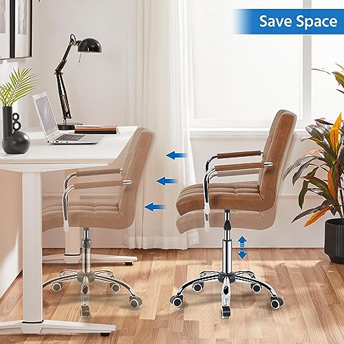 Yaheetech PU Leather Comfortable Office Desk Chair Mid Back Height Adjustable Computer Swivel Chair w/Armrests, Retro Brown Yaheetech