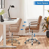 Yaheetech PU Leather Comfortable Office Desk Chair Mid Back Height Adjustable Computer Swivel Chair w/Armrests, Retro Brown Yaheetech