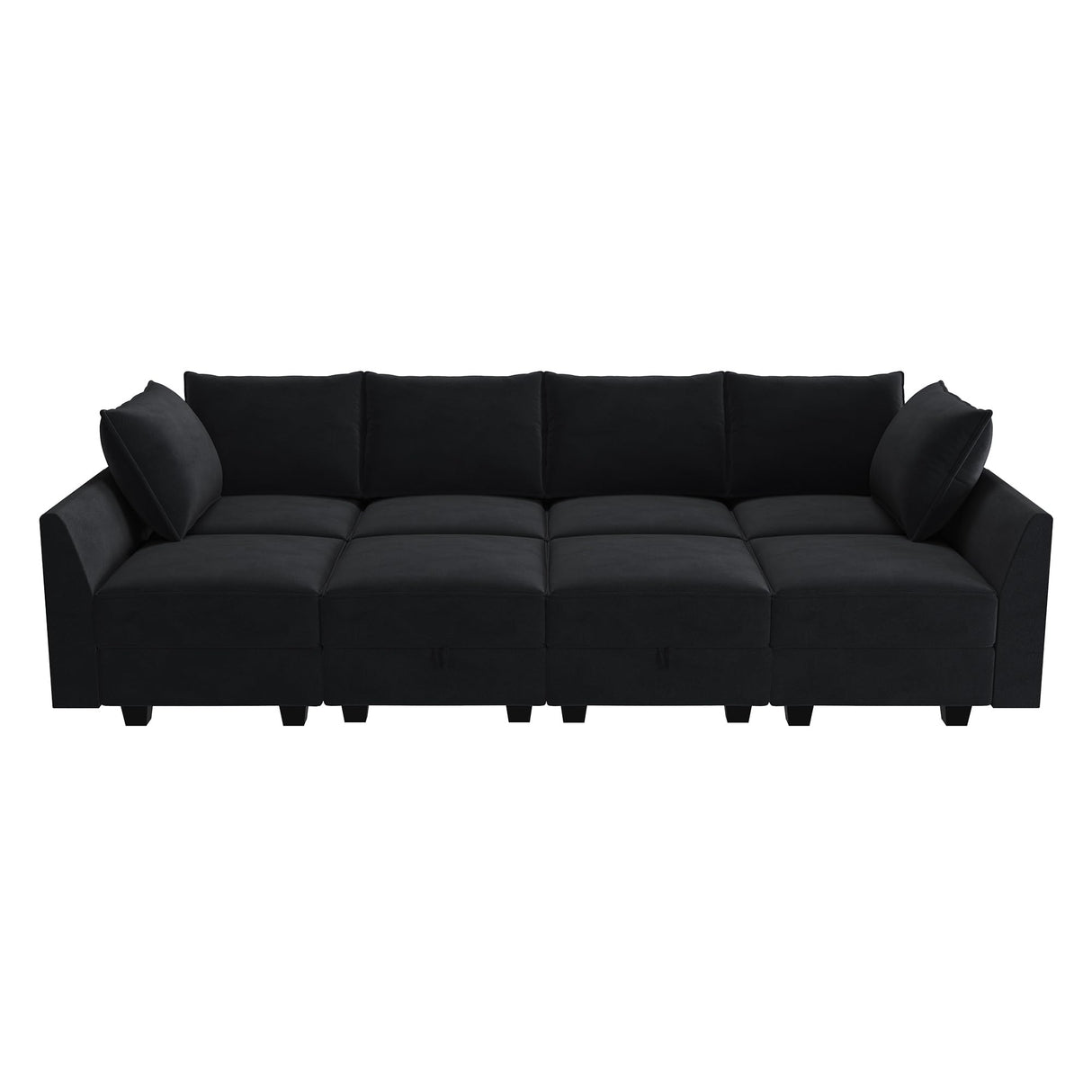 HONBAY Modular Sectional Sleeper Sofa Velvet Sectional Sleeper Couch with Storage Seats Oversized Sectional for Living Room,Black HONBAY