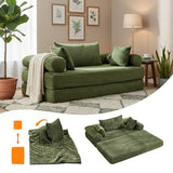 VINGLI Convertible Futon Sofa Bed, Upholstered Corduroy Boneless Couch King Size Floor Loveseat Sleeper Sofa with 2-in-1 Throw Pillow, Couches for Living Room, Bedroom, Lounge, Green VINGLI