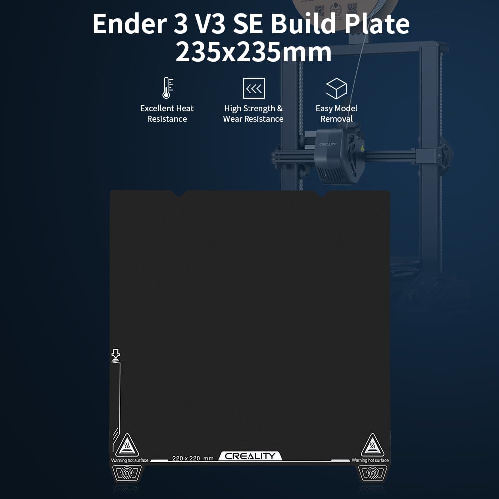 Creality Official Ender 3 V3 SE Build Plate, 235x235mm Textured Surface Flexible Removable Spring Steel Print Platform for Ender 3 S1/3 S1 Pro/3 V2 Neo/3 V3/3 V3 KE K1/K1C(No Magnetic Base) Creality