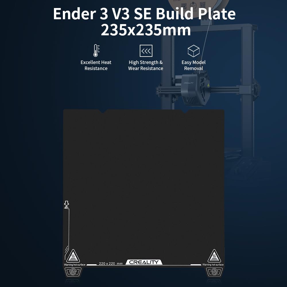 Creality Official Ender 3 V3 SE Build Plate, 235x235mm Textured Surface Flexible Removable Spring Steel Print Platform for Ender 3 S1/3 S1 Pro/3 V2 Neo/3 V3/3 V3 KE K1/K1C(No Magnetic Base) - WoodArtSupply