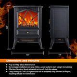 KINSING Freestanding Electric Fireplace Stove Heater, 1500W with Realistic 3D LED Flame Effect, Adjustable Brightness & Thermostat, 2 Heat Settings, Overheat Protection, for Home Indoor Use KINSING