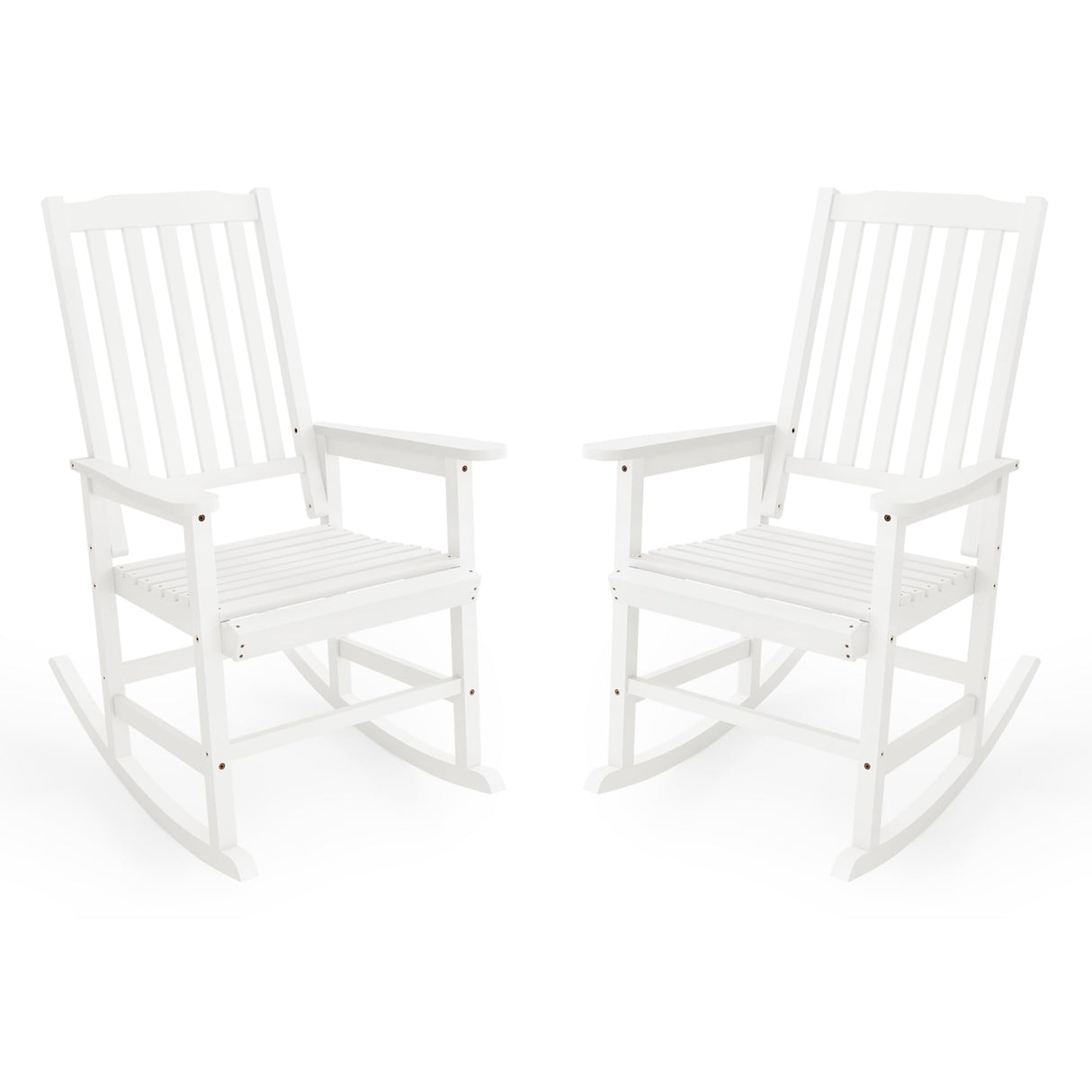 Cozyman Outdoor Rocking Chairs Set of 2, Acacia Wood Rocking Chairs, Patio Rocker Chair with Wide Seats, White Cozyman