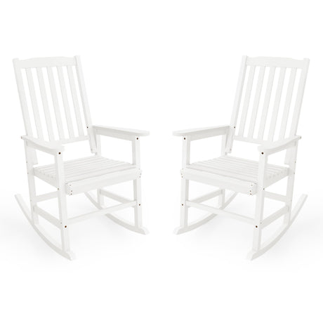 Cozyman Outdoor Rocking Chairs Set of 2, Acacia Wood Rocking Chairs, Patio Rocker Chair with Wide Seats, White Cozyman